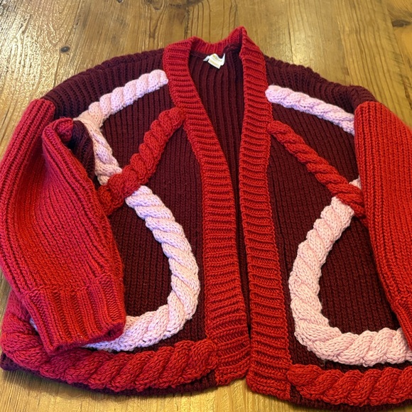 Maeve Red and Pink  Chunky Knit Cardigan - Picture 2 of 5